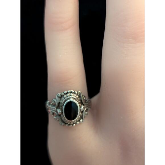 Vintage Bezel Set Black Onyx Beaded Design Sterling Silver Ring Size 5.25 - Picture 1 of 7